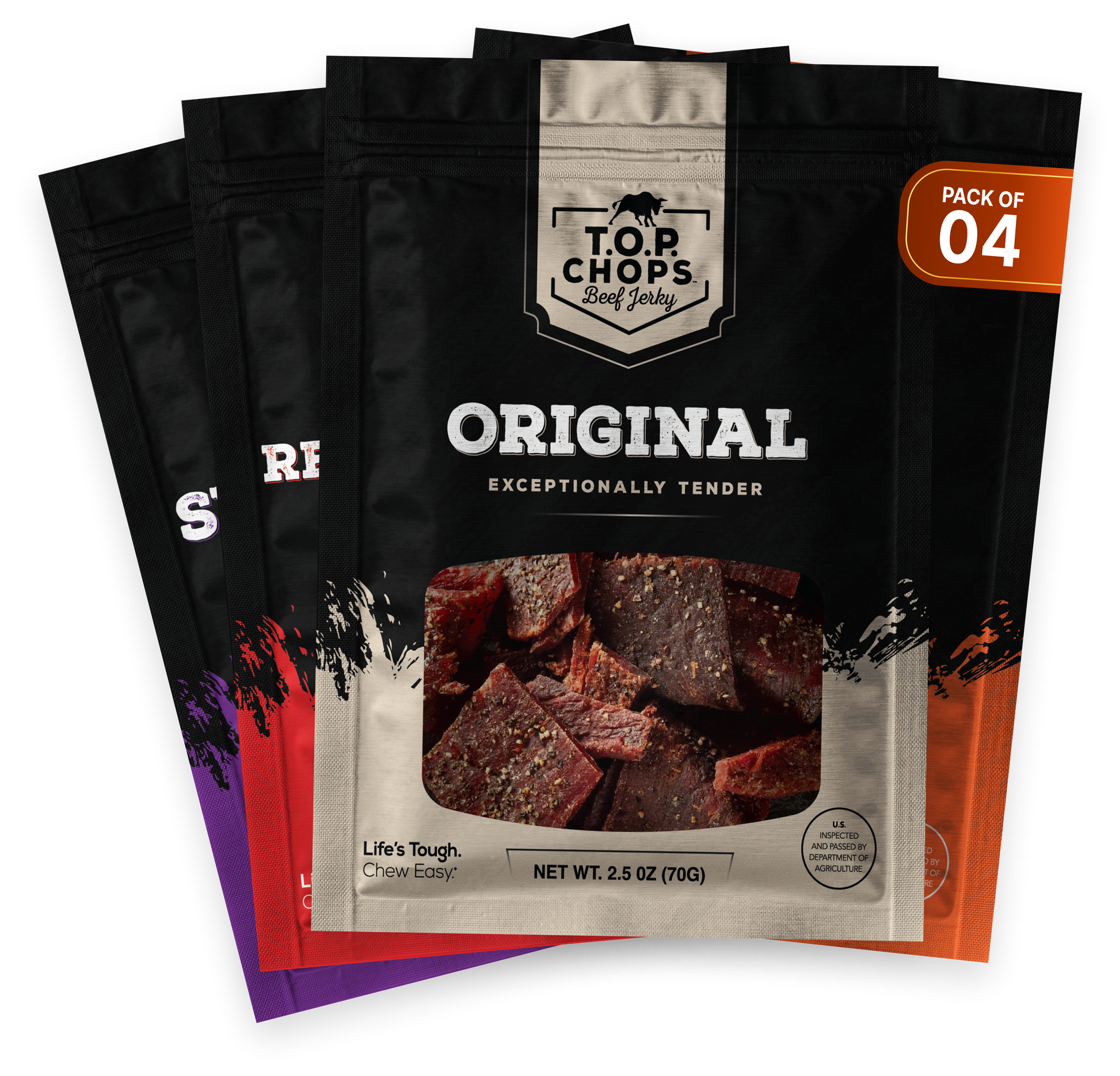 variety pack beef jerky, all flavors of beef jerky, top chops jerky, sweet and spicy beef jerky, original beef jerky, teriyaki beef jerky, red chili pepper beef jerky,